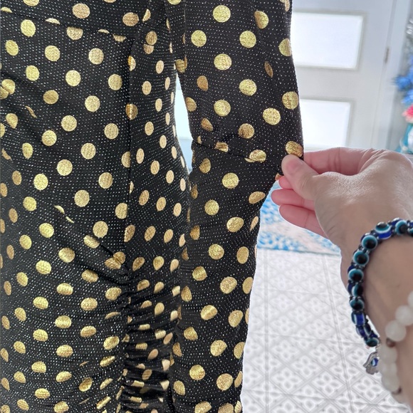 New 🖤💛 Elegant Black and Gold Polka Dot Long Sleeve Mini Dress - Picture 10 of 17